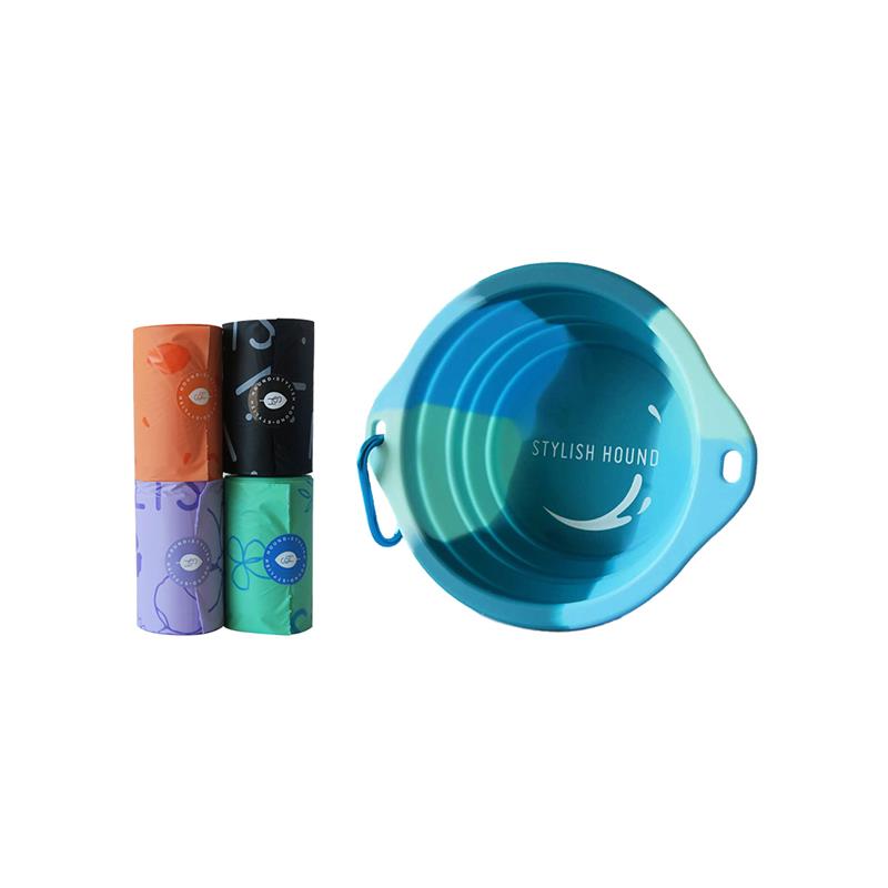 Collapsible Bowl + 4x Poop Bag