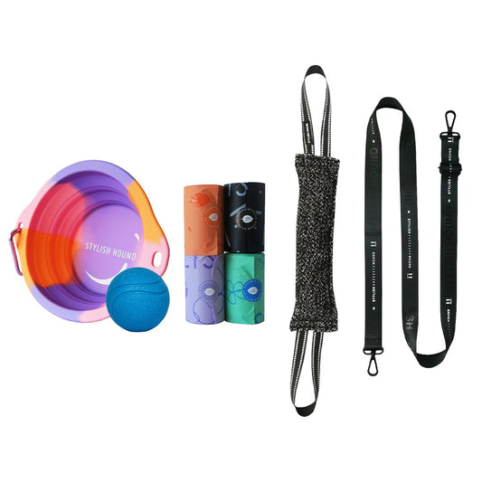 Collapsible Water Bowl + Duo Tug + Ball Holder + Tough Ball + Longer Strap + Poop Bag